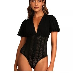Lulu's Black Lace Bodysuit